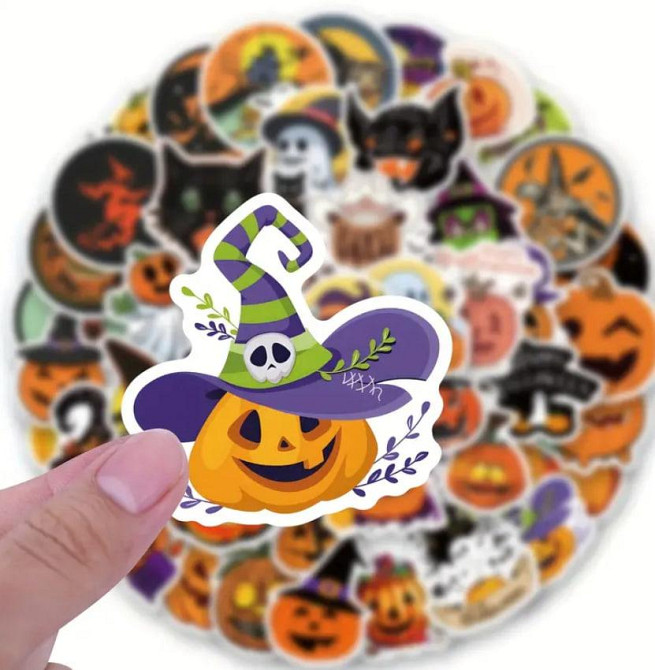 Набір вінтажних вінілових наклейок на Хеллоуїн, набір наклейок з гарбузами та відьмами для підлітків Київ - фото 2