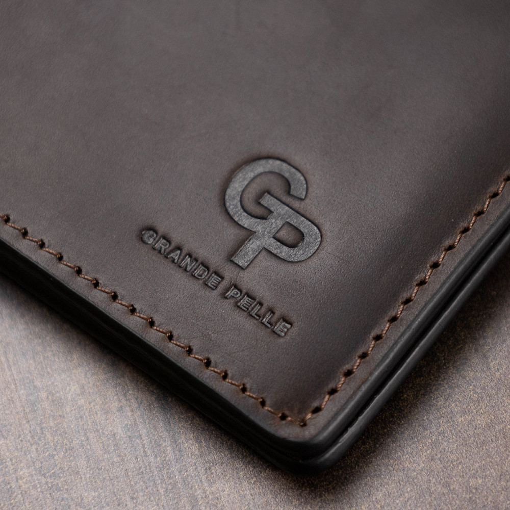 Шкіряний чоловічий затиск для грошей GRANDE PELLE 11543 Коричневий Київ - фото 2