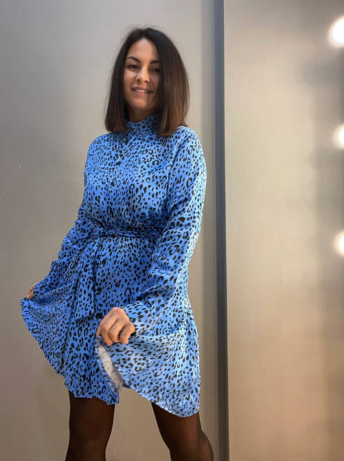 Платье женское Mix Ray 4219 леопардовый принт короткое на пуговицах с поясом голубое, голубой, S Киев - изображение 18