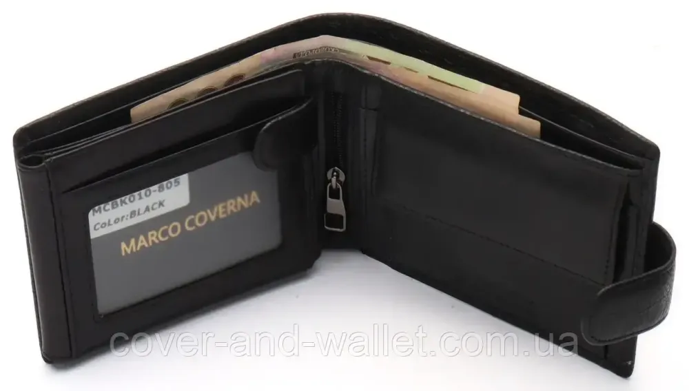 Солидный мужской кошелек из натуральной кожи черного цвета Marco Coverna BK 010-805 Киев - изображение 6