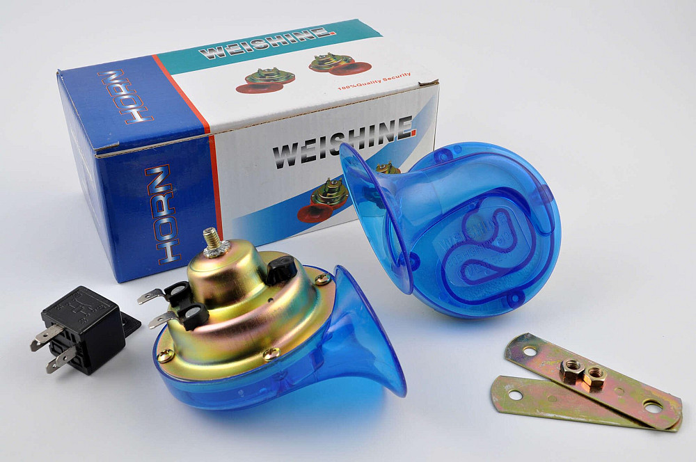 Сигнали (пара) равлик, 12V, кріплення, реле (сині, прозорі) WEISHINE Киев - изображение 1