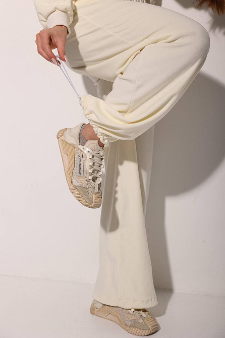 Жіночий прогулянковий костюм-двійка: кофта на блискавці та штани велюр Молочний, 42/46 Одеса - фото 10