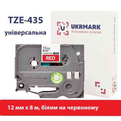 Лента для принтера этикеток UKRMARK B-T435P, ламинированная, 12мм х 8м, white on red, аналог TZe435 (00784) Винница