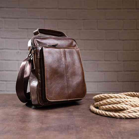 Сумка чоловіча шкіряна Vintage 14846 Коричнева Київ