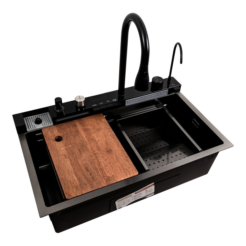 PLATINUM Кухонна мийка 75*45М PVD чорна Platinum Handmade "Водоспад" Киев - изображение 1