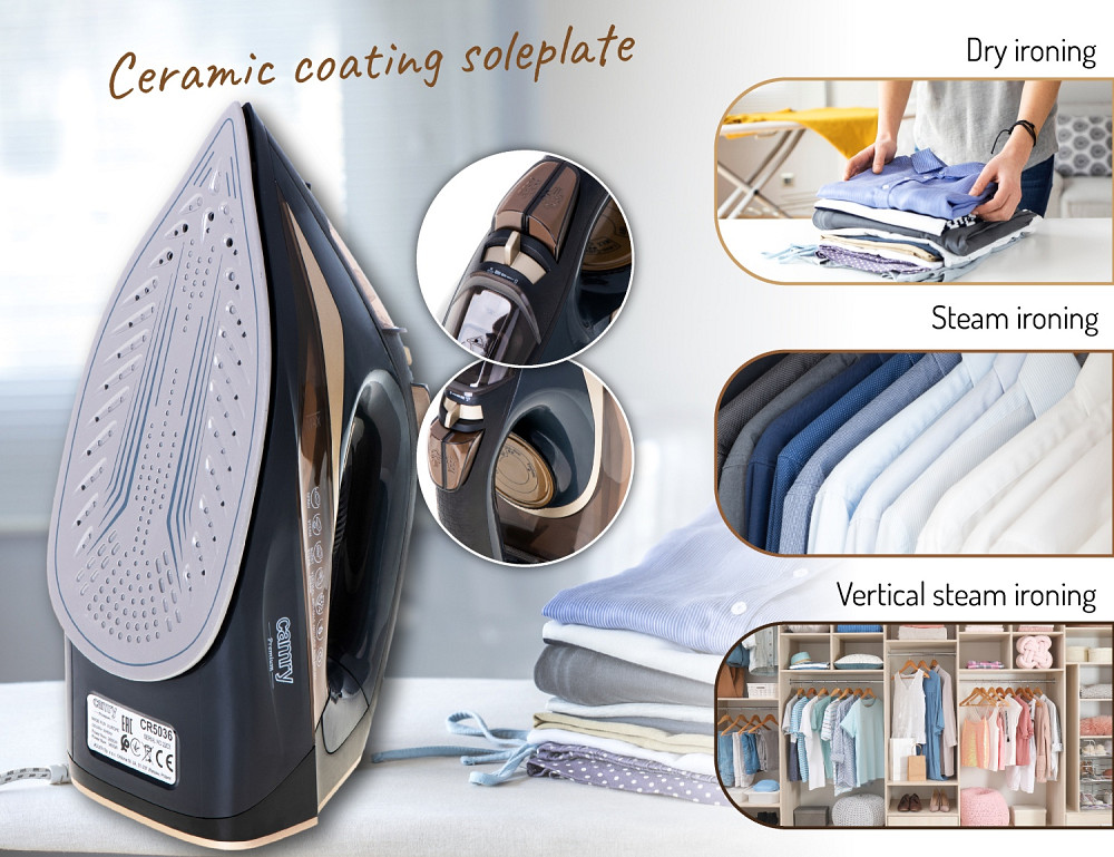 Праска Camry CR 5036 black-gold 3400Вт/ 360 мл/ кераміка/ ''Крапля-стоп''/автовимкнення/ чорна Вінниця - фото 11