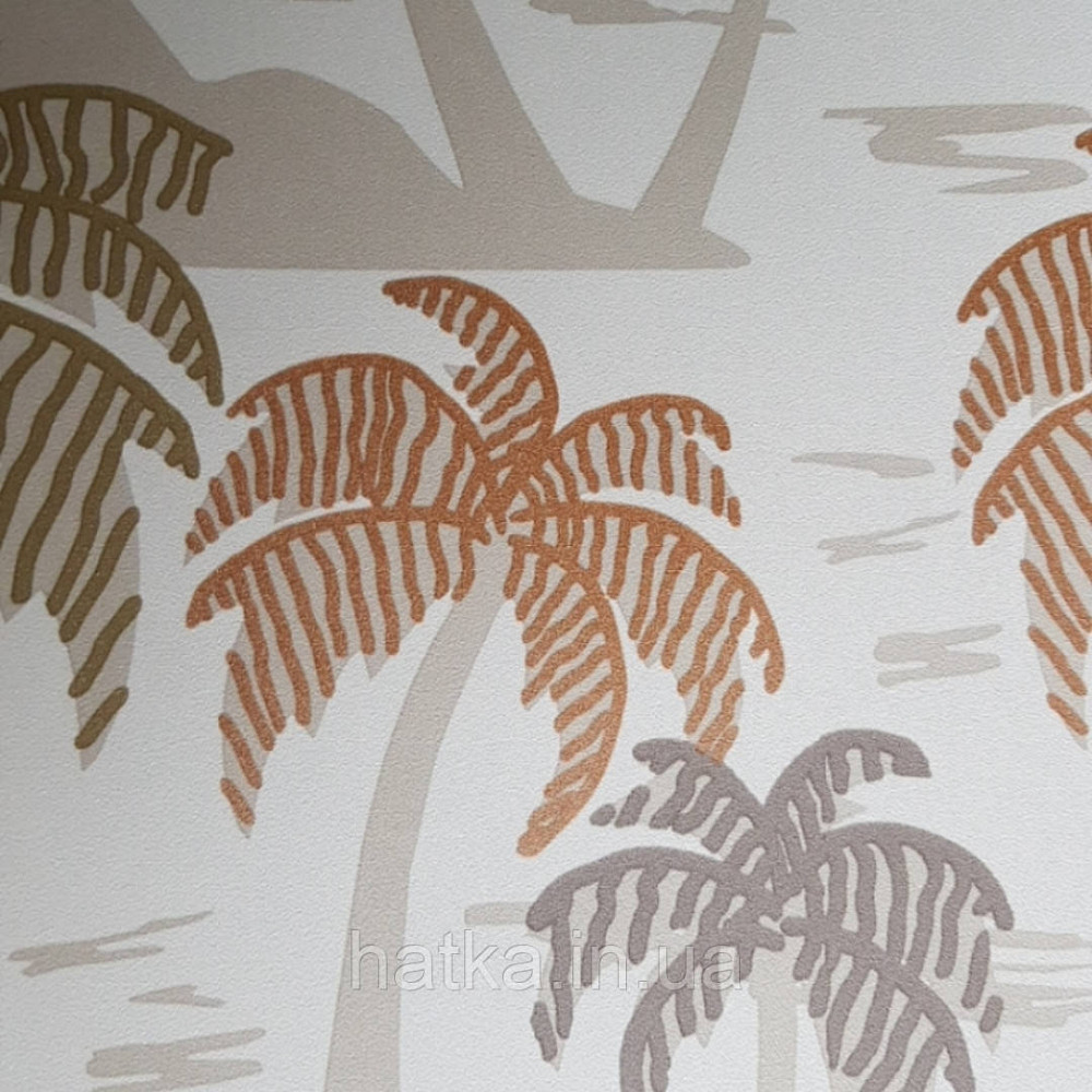 Шпалери вінілові Lutece Bensimon пальми дерева теракотові зелені бежеві на світло-бежевому Київ - фото 3