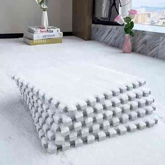 Пазл килимок 60х90см м'який плюшевий термокилим,6 пазлів тепла підлога, термоковрик дитячий для дому, в дитячу один колір білий Кам'янець-Подільський