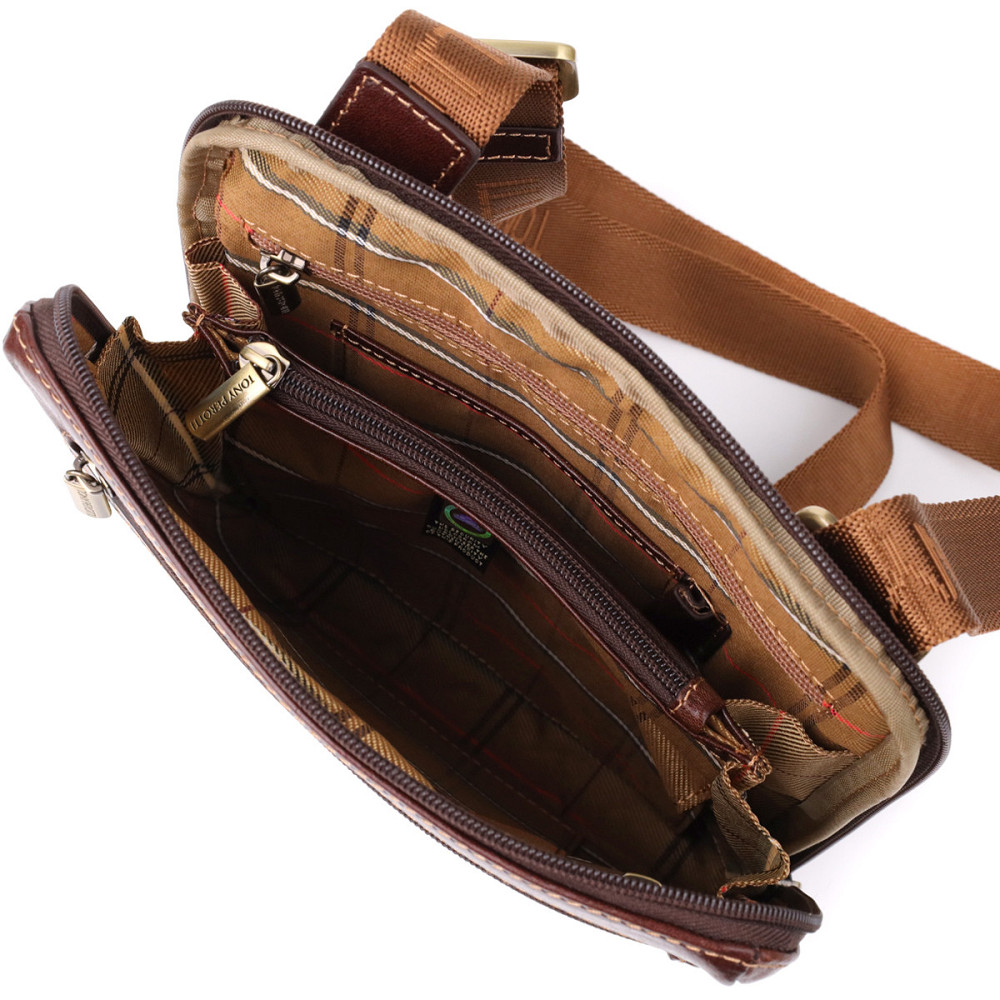 Мужская сумка через плечо из гладкой натуральной кожи Tony Perotti 20854_1 (9137-20 moro) Коричневый Киев - изображение 7