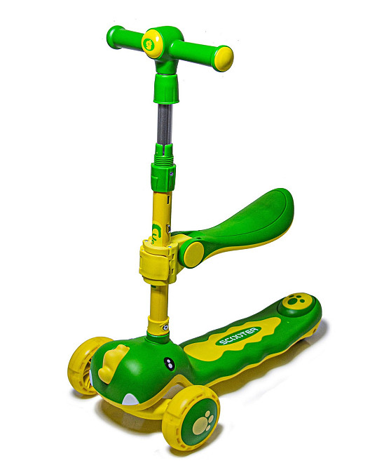 Триколісний самокат-біговець з бортиком Dinosaur 5 в 1. Зелений. Для дітей від 1 року. З музикою та по Одеса - фото 2