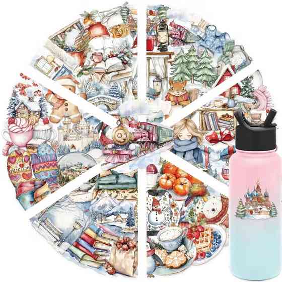 Набір зимових стікерів 50 шт — акварельні наліпки в затишному стилі Київ
