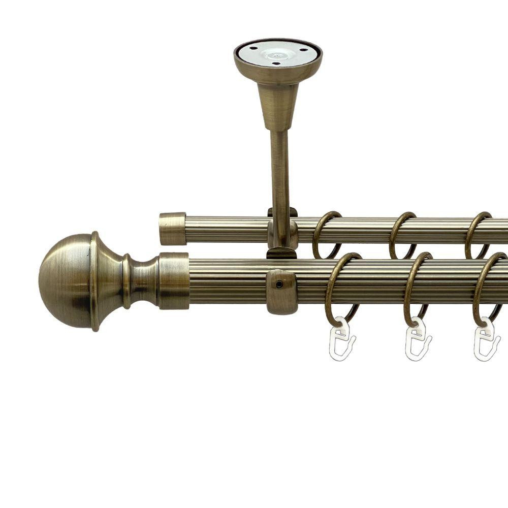 Карниз Orvit Бостон металевий дворядний відкритий до стелі рифлена труба кільце металеве Антик 25\16 мм 240 см Львов - изображение 1