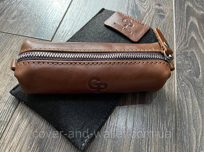 Коричневая глянцевая кожаная ключница бочка Grande Pelle Киев - изображение 8