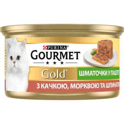 Паштет для кошек Purina Gourmet Gold. С уткой, морковью и шпинатом. Кусочки в паштете 85 г (7613033728778) Винница