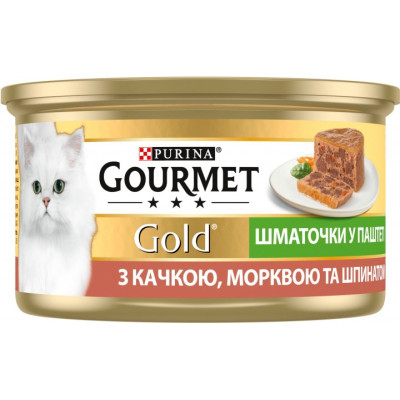 Паштет для кошек Purina Gourmet Gold. С уткой, морковью и шпинатом. Кусочки в паштете 85 г (7613033728778) Винница - изображение 2