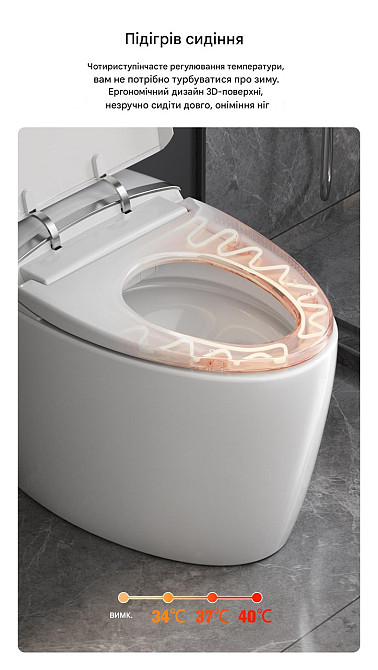 Розумний унітаз з українським голосовим помічником 7002, підігрів сидіння, авто змив, ножний змив, LED підсвітка, 1300 ват Київ - фото 6