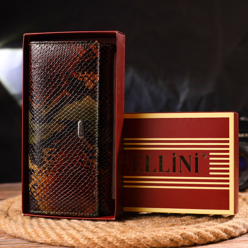 Горизонтальный женский кошелек из натуральной кожи с тиснением под змею CANPELLINI 21648 Разноцветный Киев - изображение 1