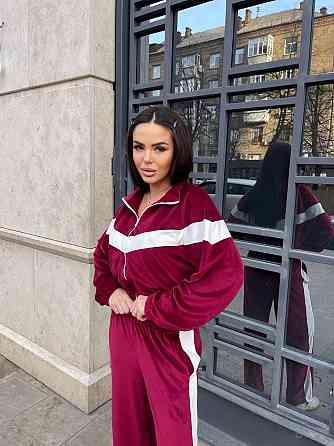 Женский стильный повседневный костюм двойка велюр спорт Бордо, 44/46 Одесса