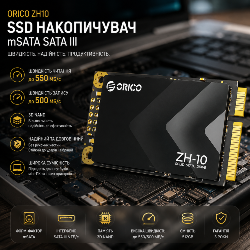 SSD накопичувач ORICO 512GB mSATA SATA III 3D NAND Внутрішній твердотільний диск для ноутбука та ПК ZH10 Київ - фото 18