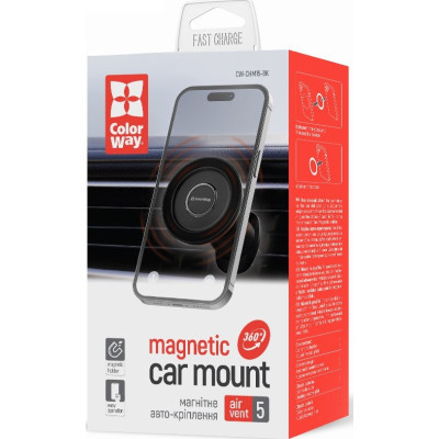 Универсальный автодержатель ColorWay Magnetic Air Vent-5 (360° rotation) (CW-CHM15-BK) Винница - изображение 6