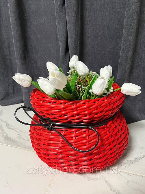 Червоний ротанговий кошик плетений Київ - фото 8
