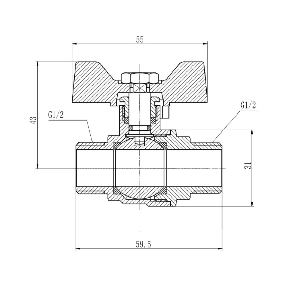 Кран кульовий Thermo Alliance Forte 1/2" НР для води (метелик) SF606W15 Київ - фото 2