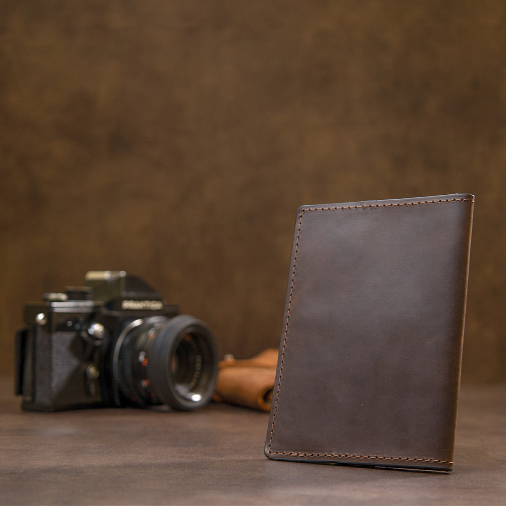 Матова шкіряна обкладинка на паспорт GRANDE PELLE 11481 Коричневий Київ - фото 1