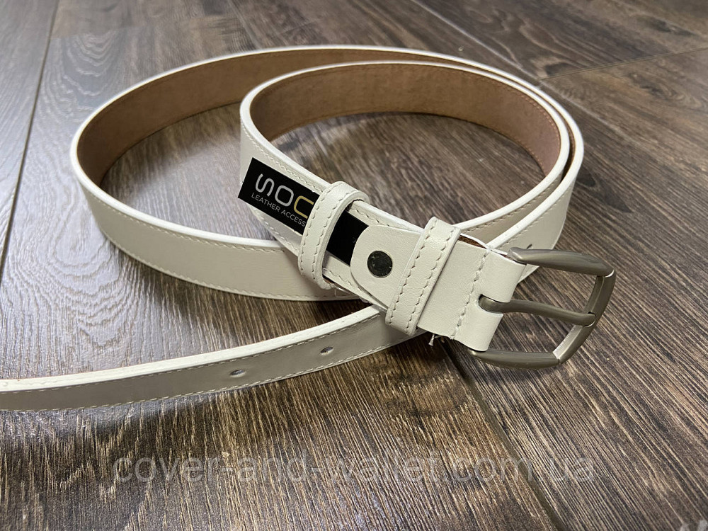 Білий жіночий ремінь із гладкої шкіри з класичною пряжкою 30мм PS Leather Київ - фото 1