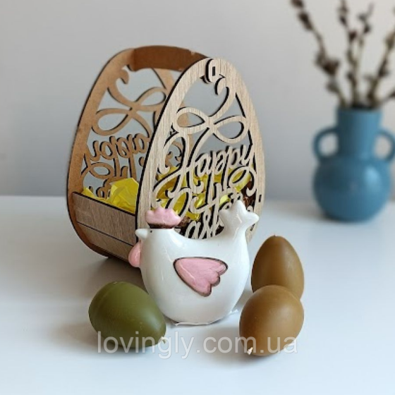 Пасхальный подарочный набор с керамической курочкой и свечами. Ирпень