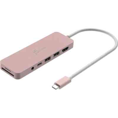 Концентратор J5create USB-C 6-in-1 2xUSB 3.2 + USB-C PD + HDMI 4K + SD/TF + 3.5mm rose (JCD373ER-N) Винница