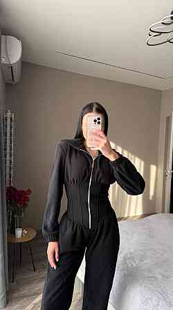 Жіночий стильний теплий корсетний комбінезон двосторонній фліс Чорний, 42/44 Одеса