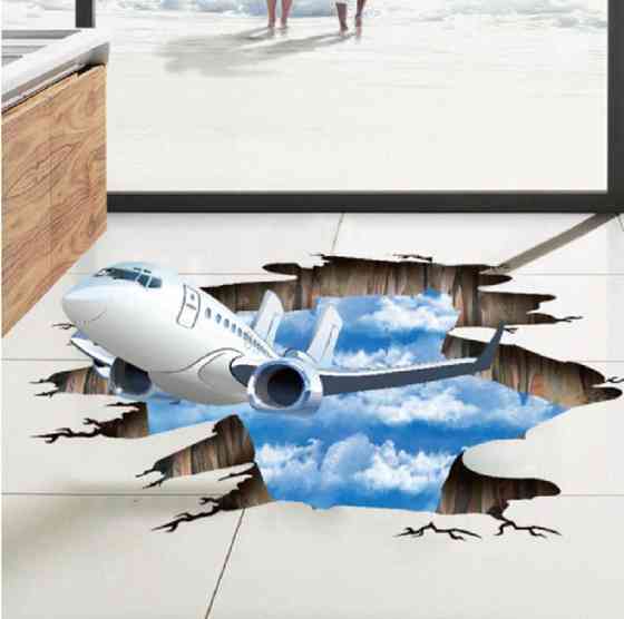 Наклейка на підлогу Літак 60 на 90 см різнобарвний Київ