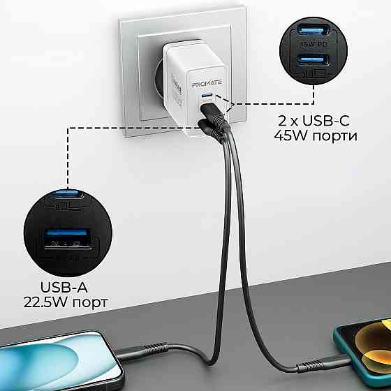 Зарядний пристрій Promate PowerPort 45 W White ( Чорний ) Харьков