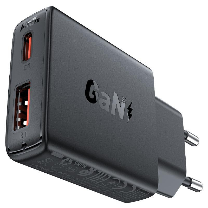 Мережевий зарядний пристрій ACEFAST A69 PD30W GaN (USB-A+USB-C) ultra-thin charger Black Одеса - фото 3