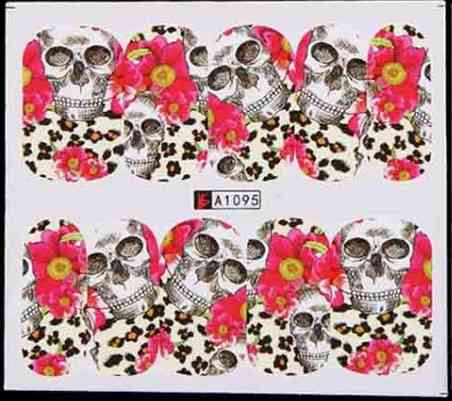 Наклейки для ногтей Хэллоуин череп с цветами 5 на 6 см разноцветный Киев