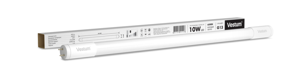 Світлодіодна лампа T8 600 мм 10W 850Лм 6500K 175-250V G13 1-VS-4001 Дніпро - фото 1