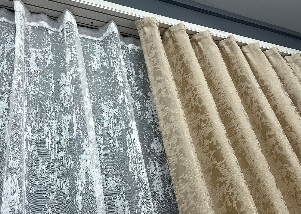 Комплект штор VR-Textil Льон Мармур 200х270 2шт і Тюль 500х270 1270ш-1400т Бежевий з білим 71-123/6 Київ - фото 8