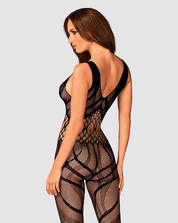 Сетчатый бодистокинг с вырезами и рисунком Obsessive Bodystocking G328 S/M/L, черный, комбинезон Sex Aura Киев