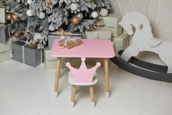 Дитячий прямокутний столик (Рожевий) та стільчик Корона (Рожева з білим) Вінниця