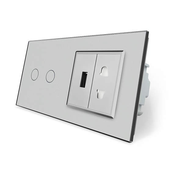LIVOLO Сенсорний прохідний/перехресний вимикач 2 сенсора 1 розетка 1 USB Livolo сірий скло (VL- Киев