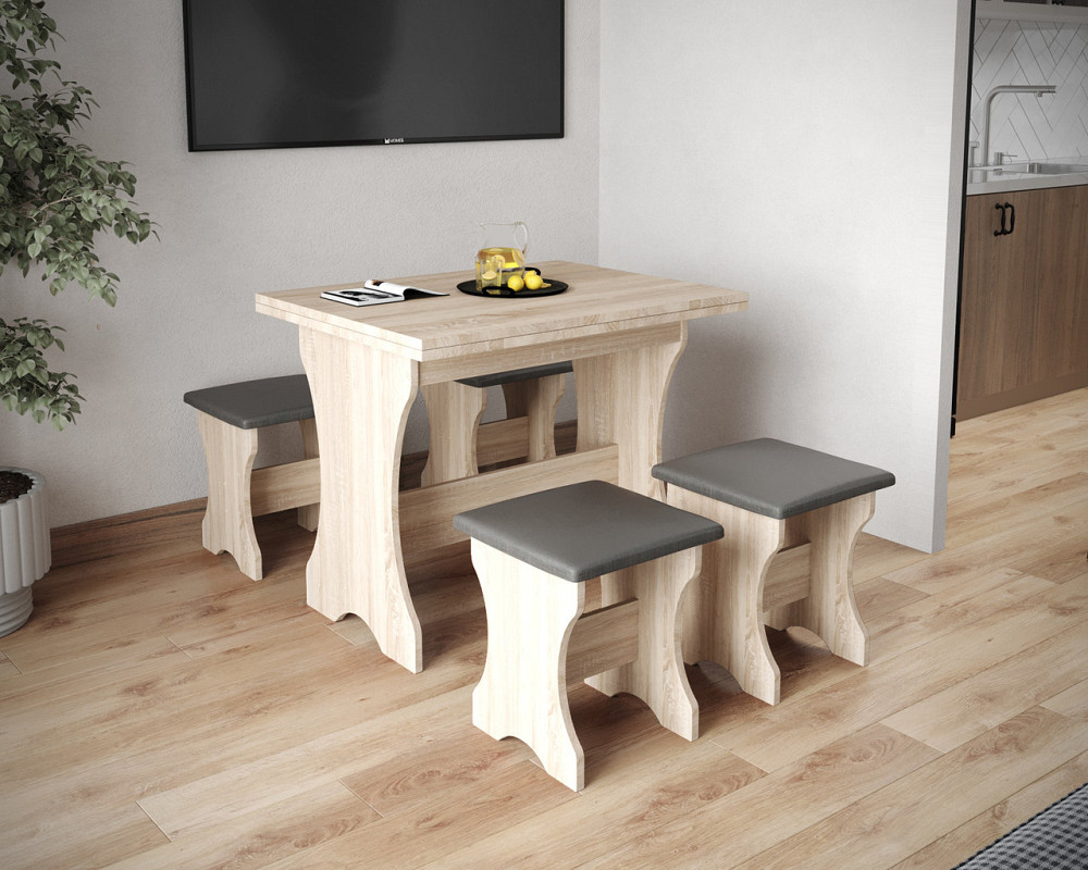 Стол раскладной и 4 мягких табурета (комплект) - Дуб Сонома Львов - изображение 1
