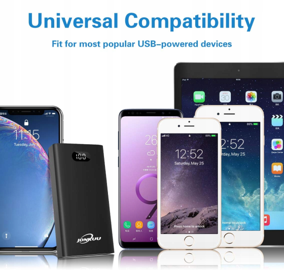 Power Bank Jonkuu 26800 мАч с беспроводной зарядкой, USB-C, USB-A, Li-Pol, для смартфона и планшета, Black Киев