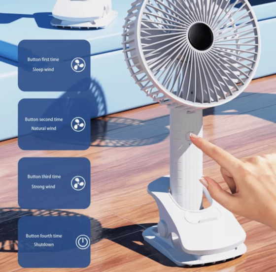 Компактний USB-вентилятор з кліпсою, 3 швидкості, обертання 360 °, матеріал корпусу пластик Одеса