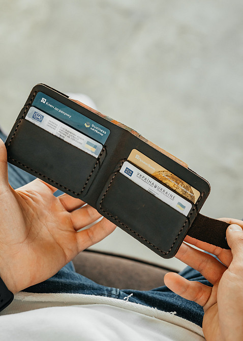 Чоловічий гаманець із натуральної шкіри, місткий гаманець, чоловічий на кнопці гаманець із Crazy HorseMasterSem Київ - фото 7