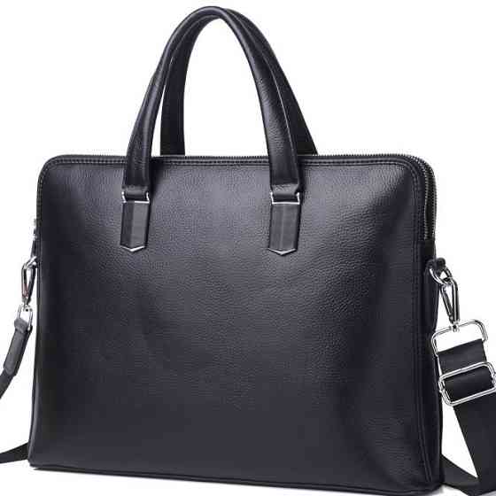 Шкіряна чоловіча ділова сумка-портфель портфель для ноутбука 37х28.5х7, дипломат для офіса Tiding Bag 64028 чорний Київ
