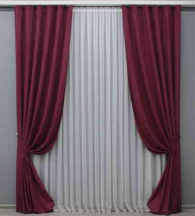 Комплект готових штор VR-Textil Нубук однотонний № 1518ш Бордовий 100х290 см 2 шт (31-977) Київ