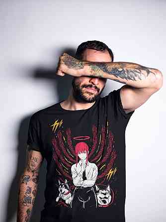 Футболка з аніме принтом Людина-бензопила оверсайз (S/M/L) Чорний AnimeJ0527 Дніпро