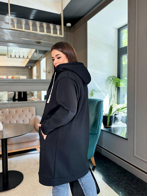 Жіноча тепла подовжена толстовка Oversize на блискавці тринитка на флісі Одеса - фото 5