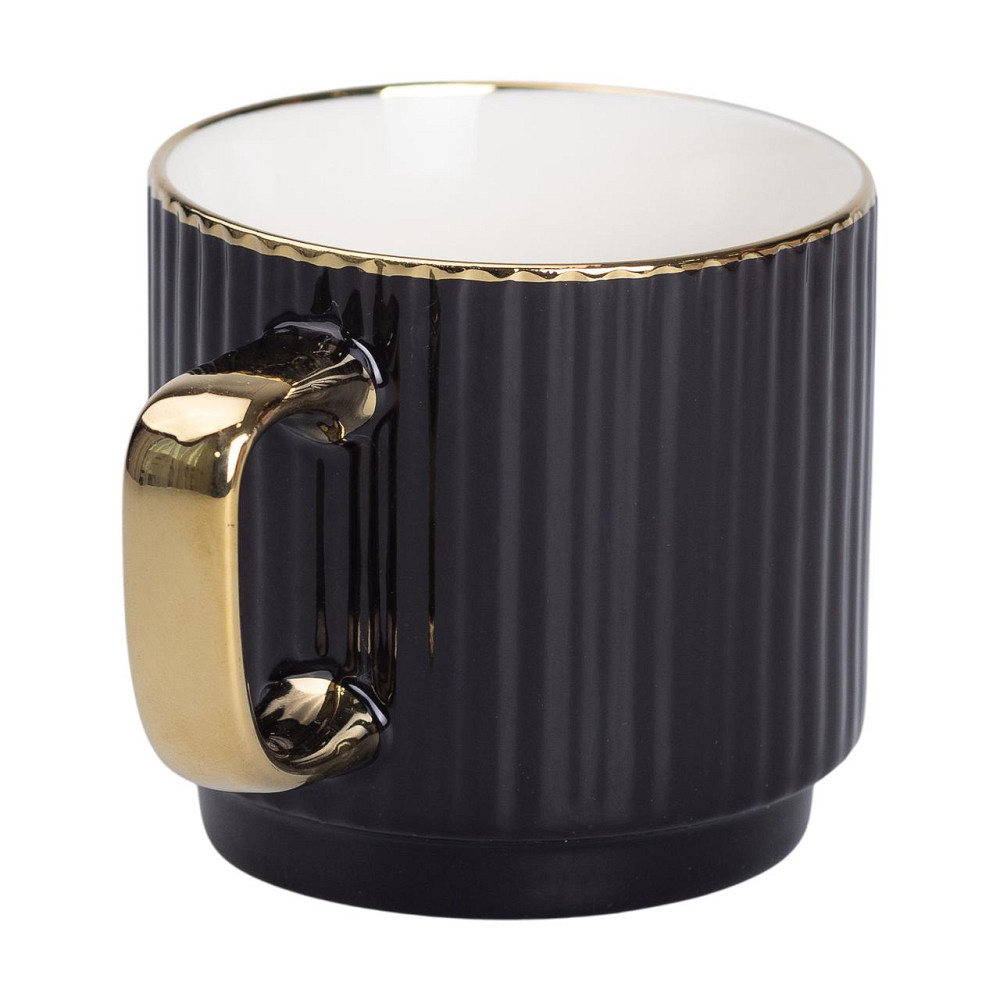 Чашка порцелянова із золотим обідком та золотою ручкою 300 (мл) Чорна RX-N231129B Коломия - фото 2