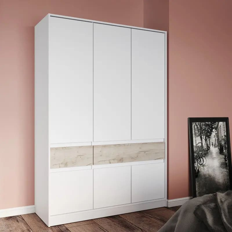 Шкаф распашный для одежды с выдвижными ящиками (полки - штанга) Эверест Стайл-1400 140х53х203 см Нимфея Альба (белый)/Дуб крафт серый (DTM-071163) (DT Днепр - изображение 1